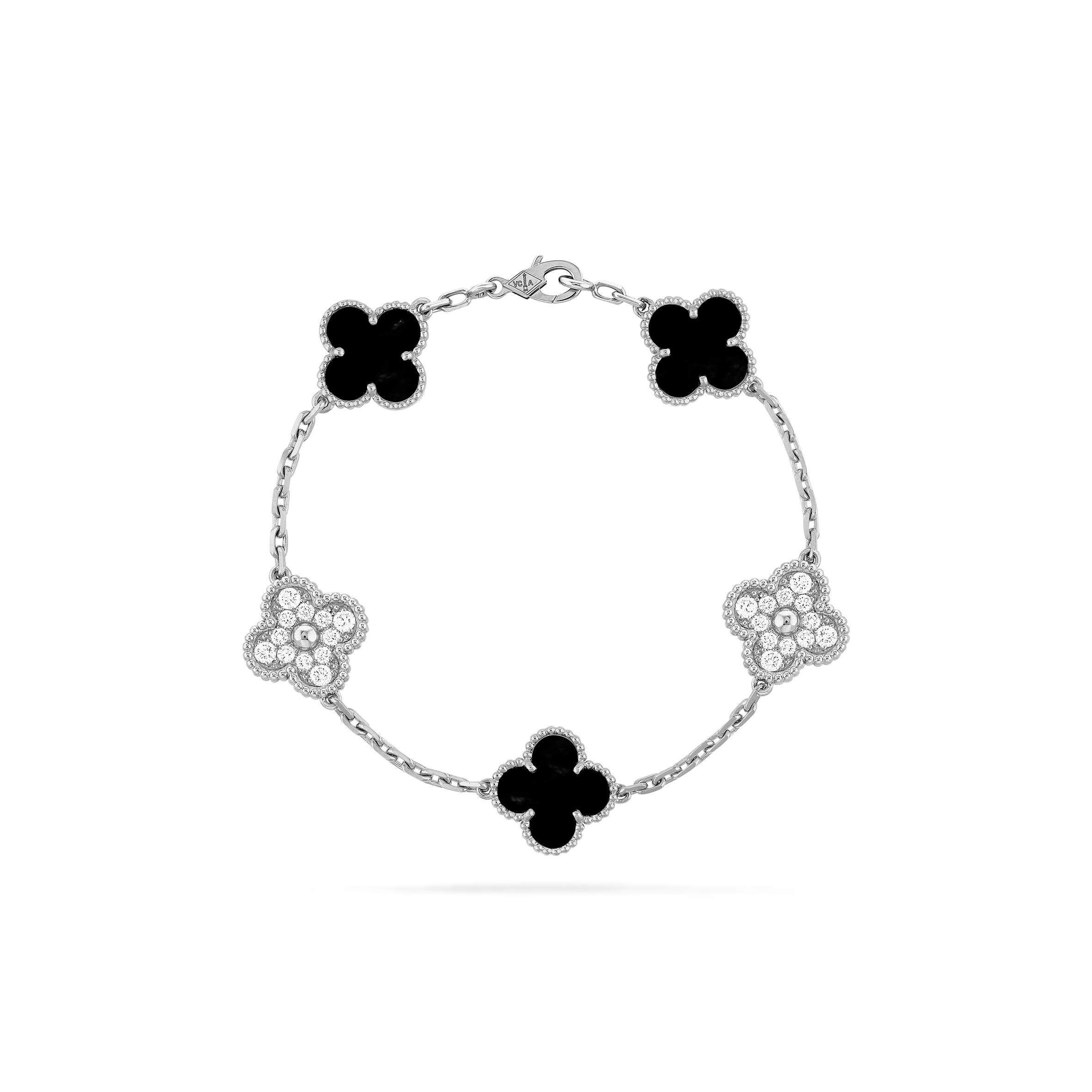 v*n cl*f arpels vintage alhambra bracelet, 5 motifs - white gold, Di*m*nd, onyx  vcarp2r900